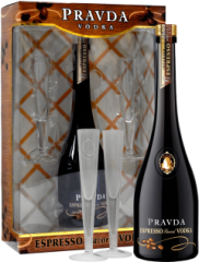 Pravda Vodka Espresso s 2 poh�rmi 37,5% 0,7l (dar�ekov� balenie 2 poh�re)