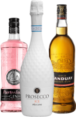 Set Tanduay Asian Gold + Puerto de Indias Strawberry + Piccini Ice Demi-sec (set 1 x 0.7 l, 1 x 0.7 l, 1 x 0.75 l)